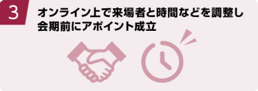 3.オンライン上で来場者と時間などを調整し 会期前にアポイント成立