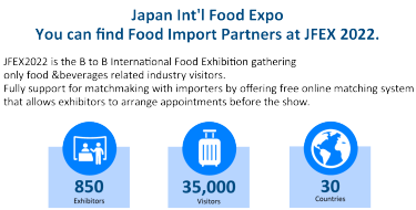 Japan Int'l Food Expo You can find Food Import Partners at JFEX 2021.