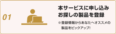 01:本サービスに申し込みお探しの製品を登録